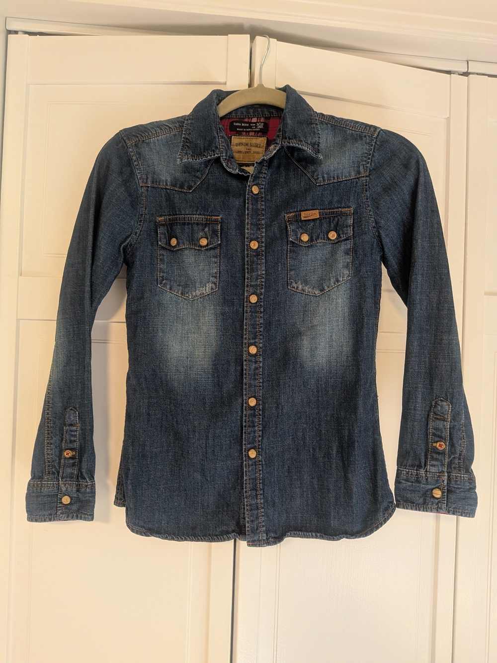 Zara Blue Denim Button-Down Western Shirt